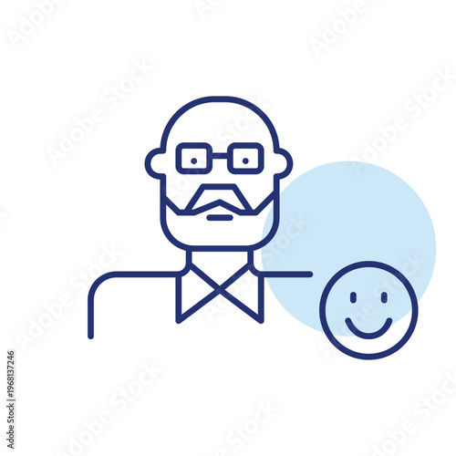 Elderly man with smile avatar. Pixel perfect, editable stroke vector icon