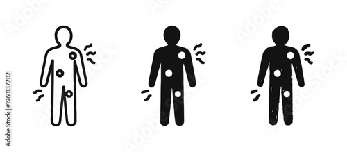 Human Body Pain Points Icon Set. Outline, Solid, and Hand-Drawn Styles for Medical Condition or Sickness.