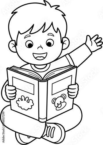 Smiling boy holding a book.