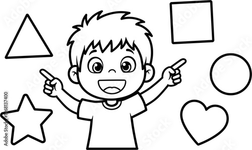 Smiling Boy Pointing at Shapes.
