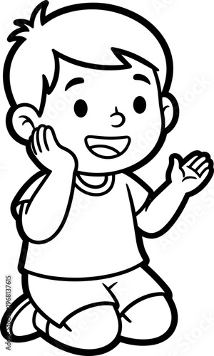 Smiling little boy in diaper kneeling.