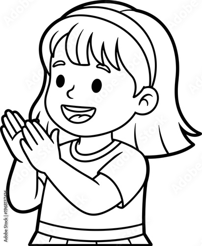 Smiling little girl with hands together.