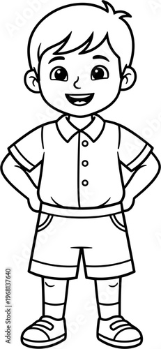 Smiling young boy in casual outfit.