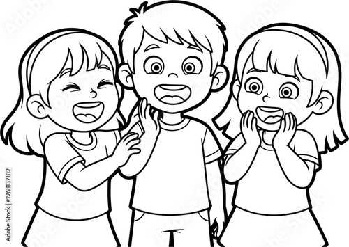 Three children smiling and laughing together.