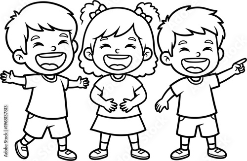Three children smiling and playing together 1.