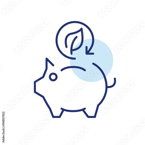 Piggy bank, leaf and renew arrows. Sustainable investment and finances. Pixel perfect, editable stroke vector icon