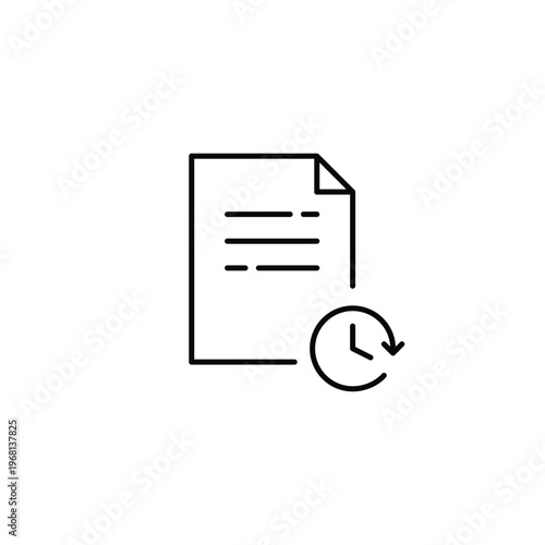 Text file and clock. Scheduled backup, data editing history. Pixel perfect, editable stroke vector icon