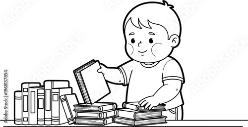 Toddler holding book smiling sweetly.