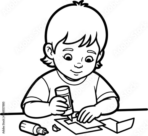 Toddler playing with colorful crayons.