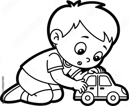 Toddler Playing with Toy Car.