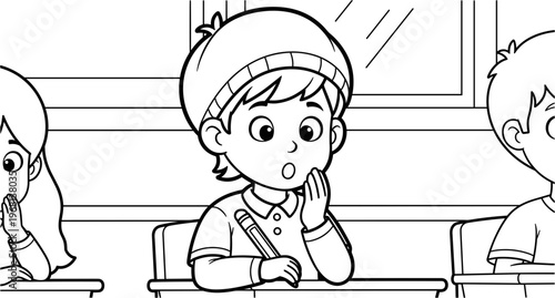 Young Boy in Classroom Looking Surprised.