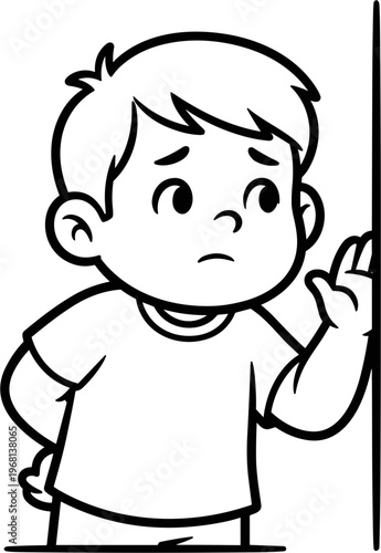 Young Boy Peeking Around Corner Curiously.