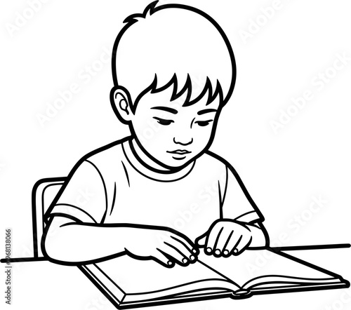Young boy reading a book.