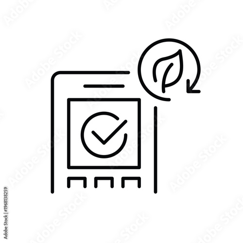 NFC payment approved, leaf and renew arrow. Sustainable finances and banking. Pixel perfect, editable stroke vector icon