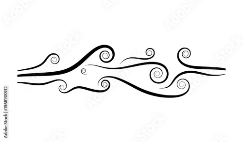Abstract smoke trail silhouette vector in horizontal layout with soft flowing vapor shapes black and white design