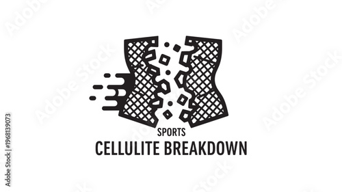 Abstract Vector Logo Illustration for Sports Cellulite Breakdown Program and Body Toning Fitness Concept Featuring a Cracked Hourglass Silhouette and Modern Linear Graphic Design Elements
