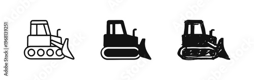 Bulldozer Heavy Construction Equipment Icon Set