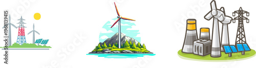 A 6G-powered smart grid efficiently balances wind and solar power from renewable sources in a vibrant, professional illustration