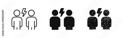 People Conflict Icon Set with Outline, Filled, and Hand-Drawn Styles for Disagreements