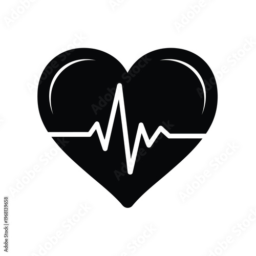 Heartbeat icon, ekg line inside a heart shape, medical symbol vector