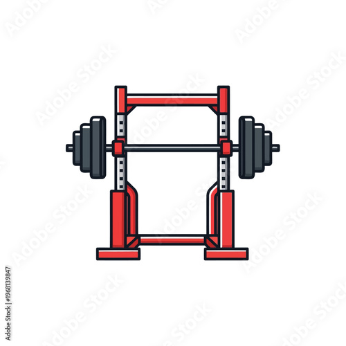 Illustration of a weightlifting squat rack with a loaded barbell vector