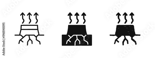 Geothermal Energy or Evaporation Process Icon Set in Various Styles: Outline, Filled, Hand-Drawn