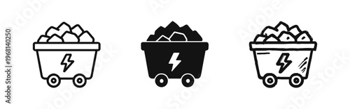 Coal Mine Cart with Lightning Bolt Icon for Energy Production and Fossil Fuels