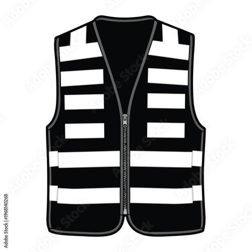 Black safety vest with reflective stripes vector