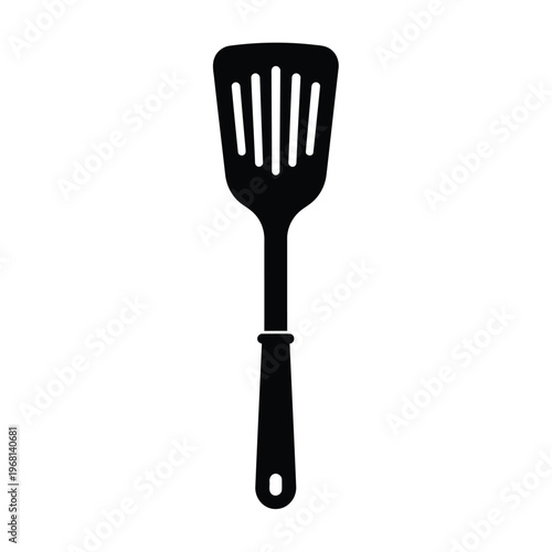 Black silhouette of a kitchen spatula with slots on a vector