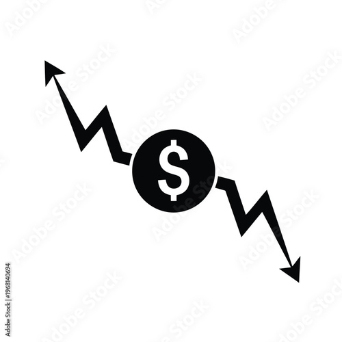 Financial chart icon with dollar sign showing market volatility and fluctuation vector