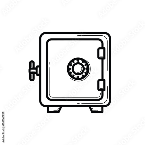 Line art illustration of a metal safe with a combination lock vector