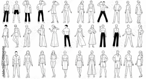 Fashion Croquis Vector Complete Pack Female Male Body Templates Illustration Design Set
