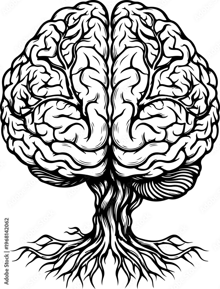 Fototapeta premium Brain tree silhouette Vector illustration