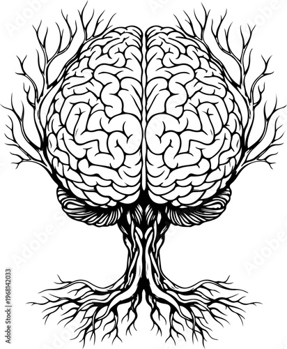 Brain tree silhouette Vector illustration