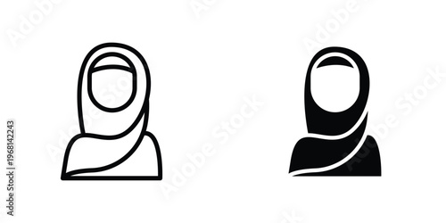 Muslim women icon in doodles flat and line stroke pack