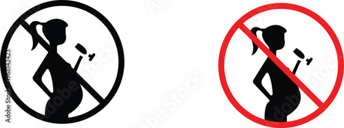 No alcohol during pregnancy period sign in doodles flat and line stroke pack