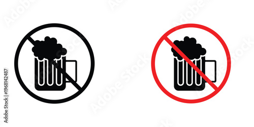 No alcohol sign in doodles flat and line stroke pack