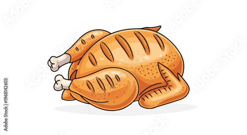 Golden brown roasted poultry illustration, perfect for culinary projects or holiday feast advertisements. A delicious baked chicken graphic with