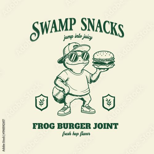 Cartoon Frog Eating Burger Food.