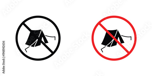 No camping sign in doodles flat and line stroke pack