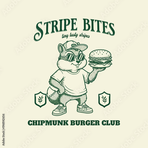 Chipmunk holding a large burger.