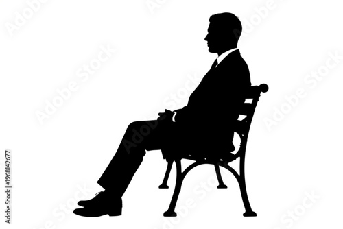 Silhouette of Thought: A distinguished gentleman, in the stark contrast of shadow, finds respite on a bench, lost in deep contemplation or awaiting an important moment.