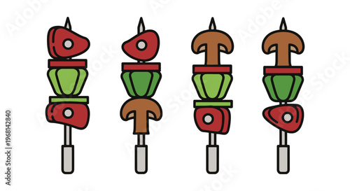 BBQ Skewer Line art vector simple colorful shapes illustration