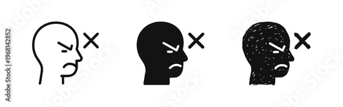 Angry Person with Cross Icon Set, Frustration, Problem, Negative Emotion, and Error Symbols