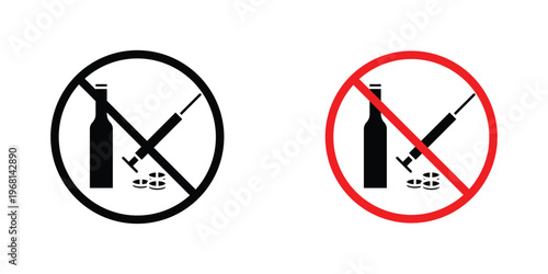 No drugs or alcohol sign in doodles flat and line stroke pack
