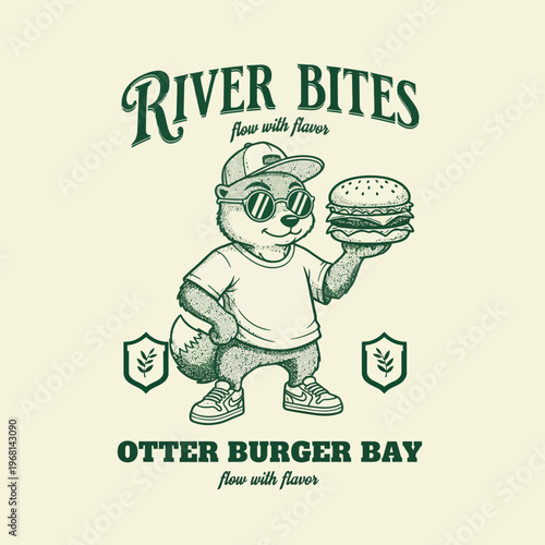 Otter Holding a Burger in Hand.