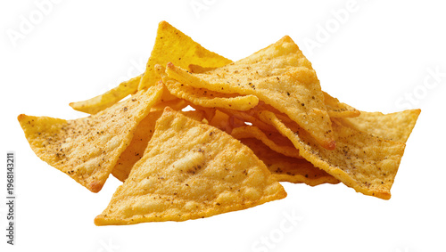 Foto Crispy seasoned tortilla chips piled together, isolated on transparent backgroun