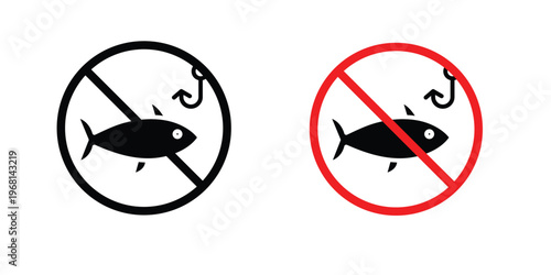 No fishing icon in doodles flat and line stroke pack