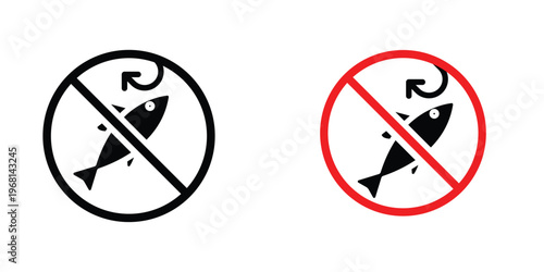 No fishing sign in doodles flat and line stroke pack