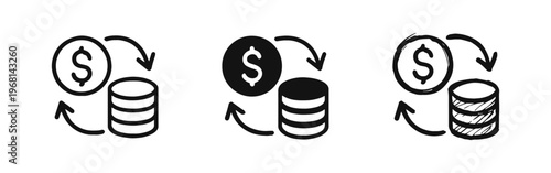 Currency Exchange Money Transfer Icon Set, Financial Transaction, Dollar and Euro Conversion Symbols